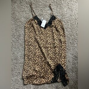 NWT Forever 21 Leopard Print Slip Dress with Lace Trim
